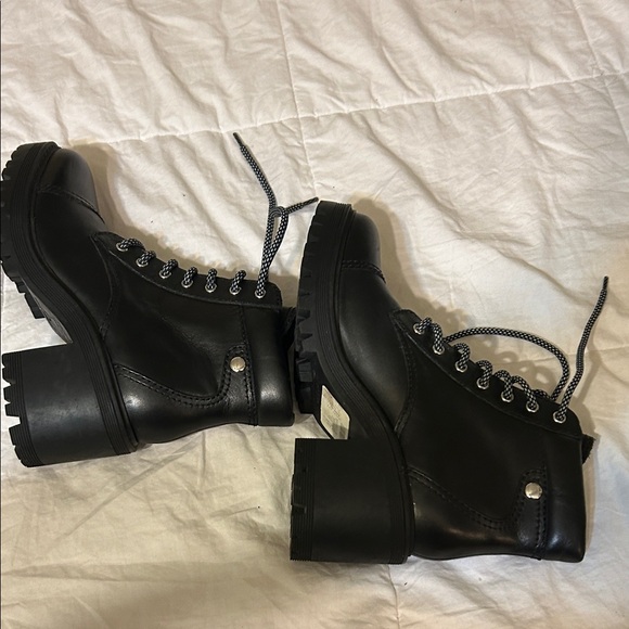Marc Fisher Black Leather Combat Boots with Patterned Laces, Retails for $239 - Picture 10 of 12